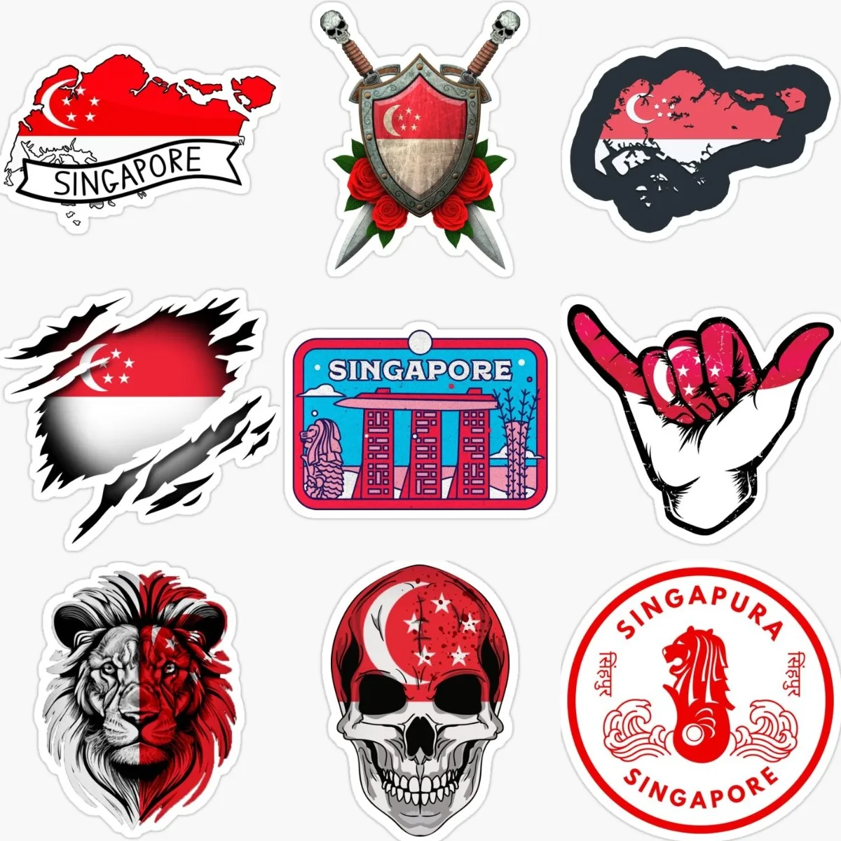 Singapore Flag Map Lion Creati - Car Accessories Singapore avis et prix